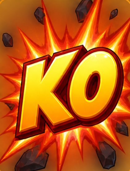Explosion orange affichant le mot KO après la chute de l'adversaire